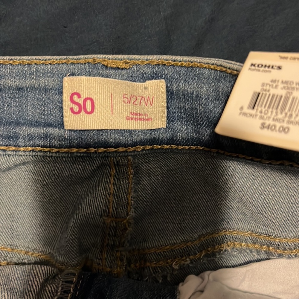New with tags Distressed Denim Skirt w/front slit - Picture 3 of 3